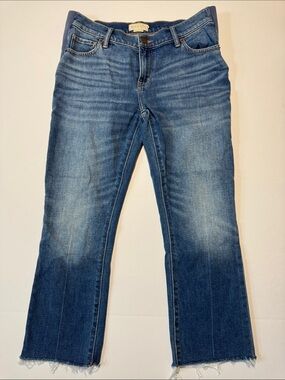 HATCH Maternity Cropped Mid-Rise Straight Leg Raw Hem Jeans Medium Blue Wash 27